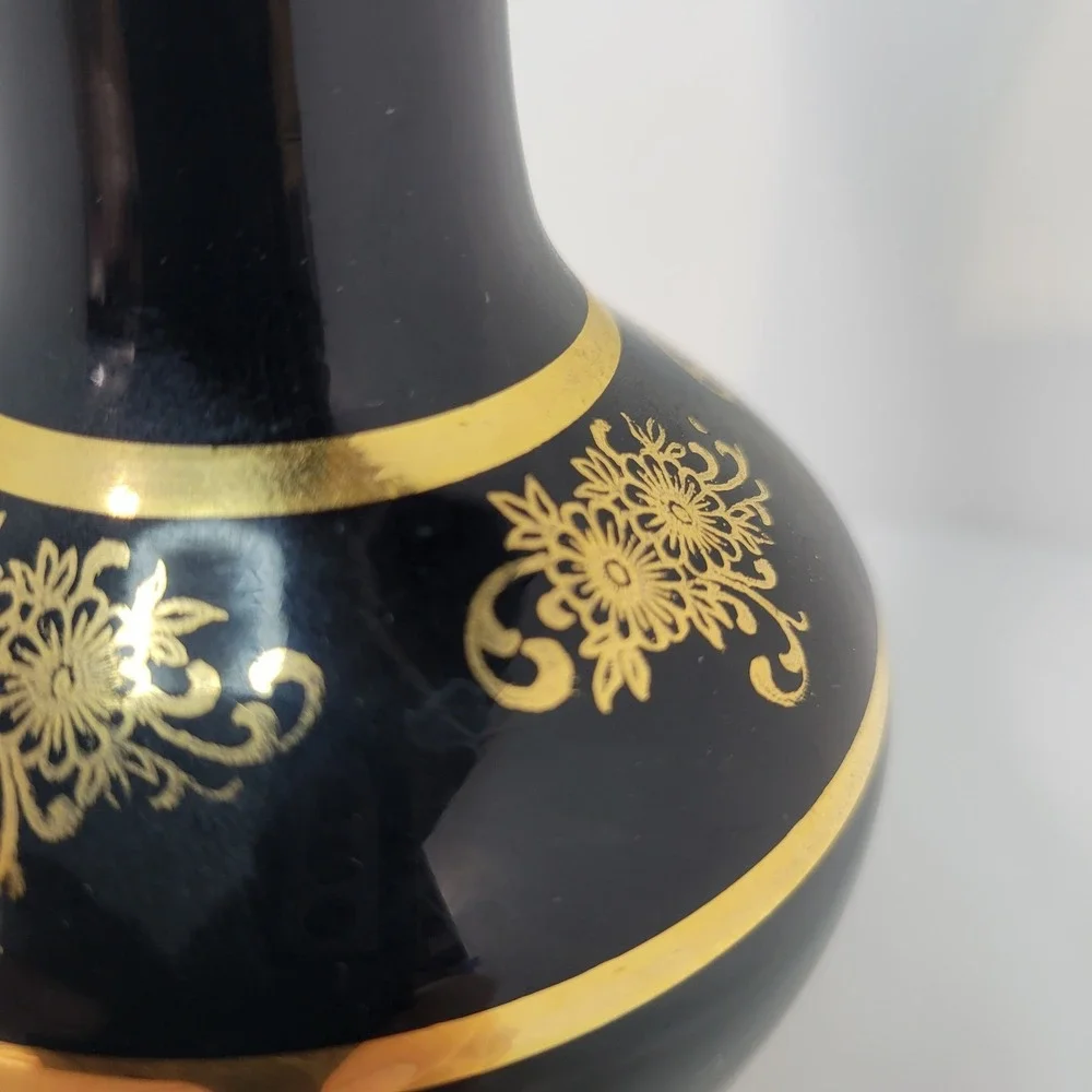 Original Toscana Vase Black Gold Cameo Italian‎ Hand-Arbeit Decor